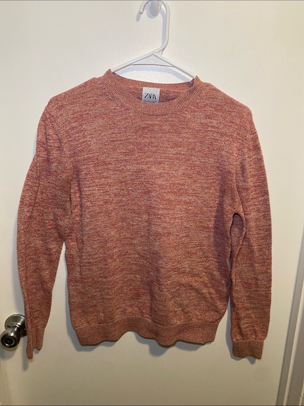 Zara Men’s Marled Rust-Orange Crewneck Sweater